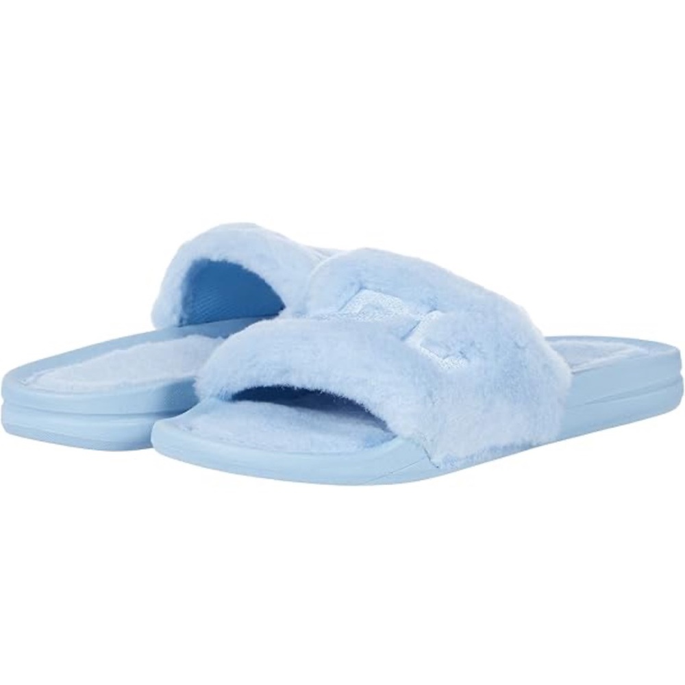 APL : Athletic Propulsion Labs Women’s Sheepskin Sandals, Ice Blue Furry Slides